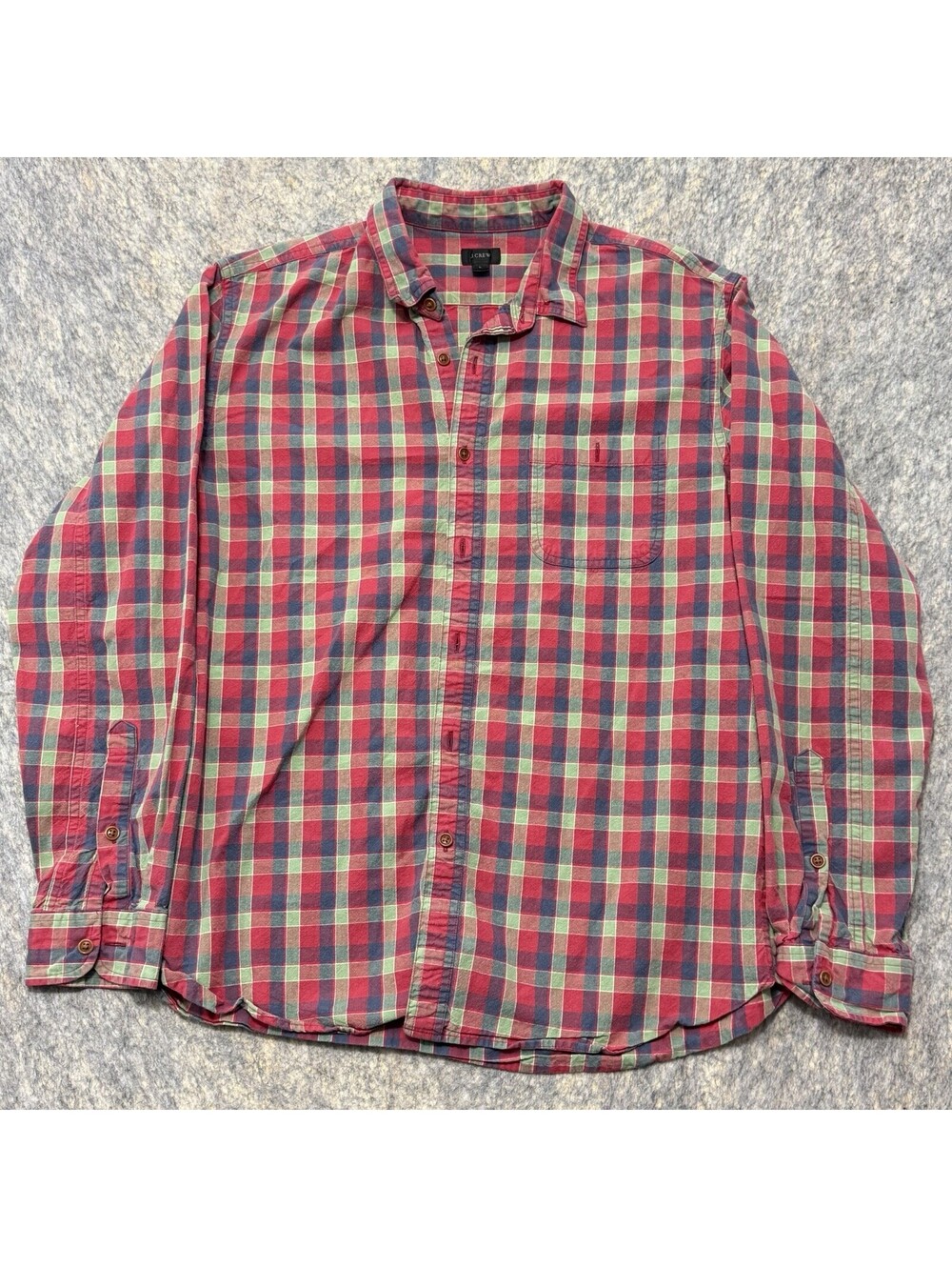 J.Crew Mens Large Plaid Button Down Shirt Red Green Blue 100% Cotton Long Sleeve